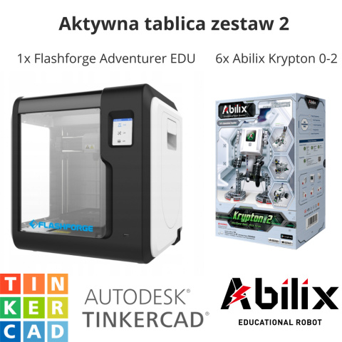 Aktywna tablica 2021 Zestaw 2: Drukarka 3D Flashforge EDU oraz roboty edukacyjne Abilix Aktywna tablica 2021 Zestaw 2: Drukarka 3D Flashforge EDU oraz roboty edukacyjne Abilix