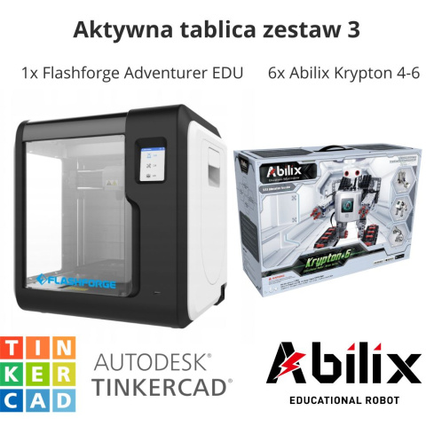 Aktywna tablica 2021 Zestaw 3: Drukarka 3D Flashforge EDU oraz 6 x roboty edukacyjne Abilix Aktywna tablica 2021 Zestaw 3: Drukarka 3D Flashforge EDU oraz 6 x roboty edukacyjne Abilix